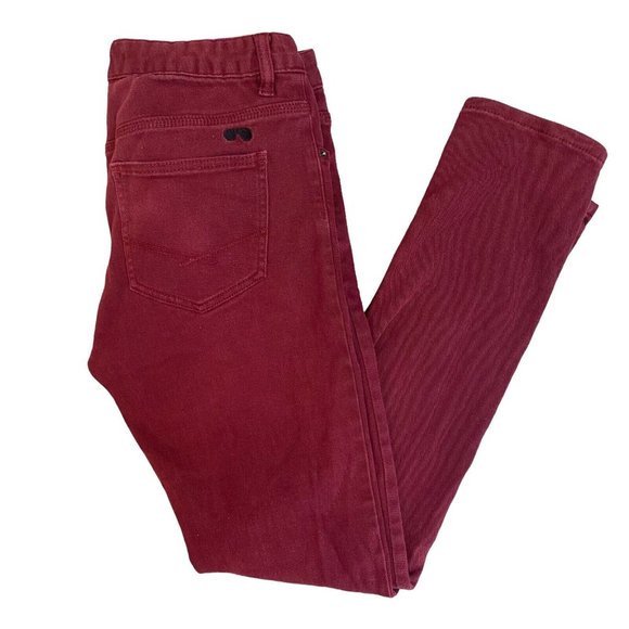 Vonzipper Jeggings Jeans Mens 32 Pants Skinny Leg Maroon Burgandy Stretch - Picture 1 of 7